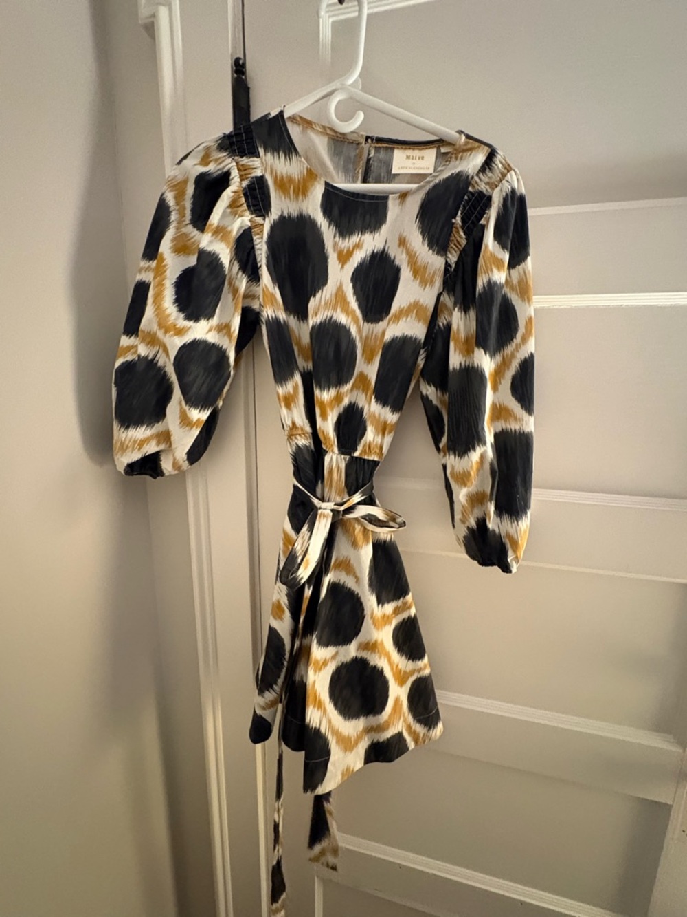 Anthropologie Black & Gold Spot Print Mini Dress